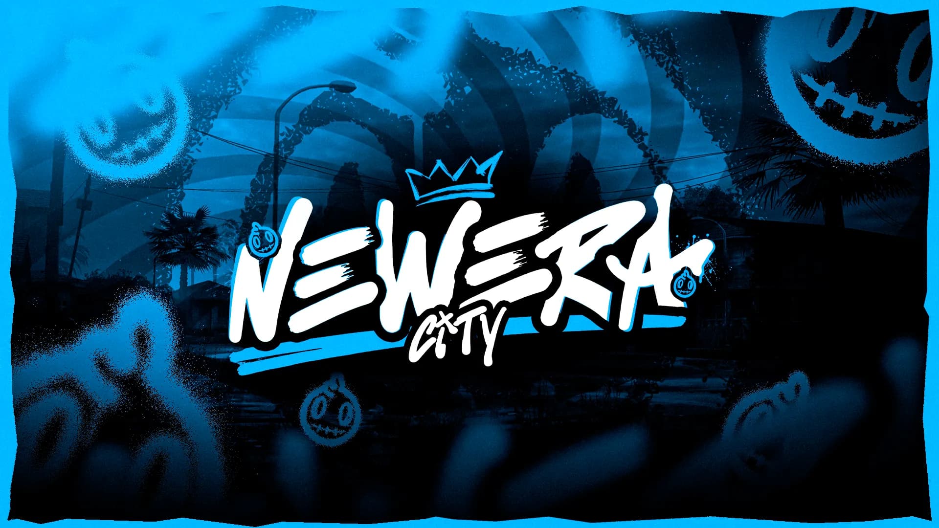 Arte oficial da New Era City: o logotipo grafitado sobre uma rua da cidade